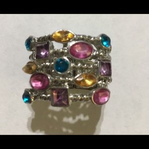 Fun fashion ring multi color stretch silver tone